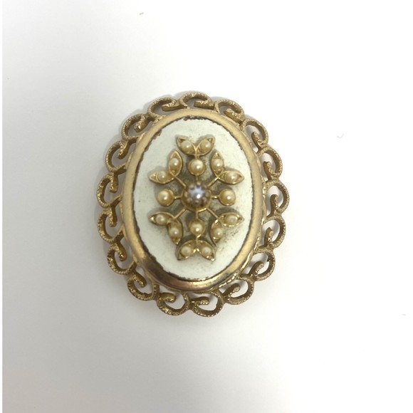 Vintage Coro Brooch Gold Tone Faux Pearls Jewelry - Picture 1 of 3
